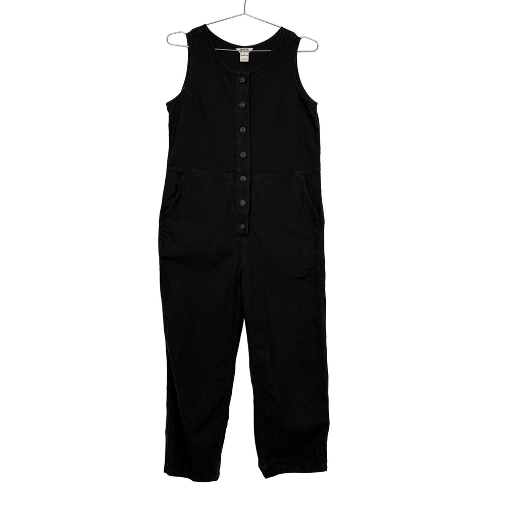 Duluth Trading Co Women Jumpsuit 8 Black Hemp Cotton Sleeveless Button Front